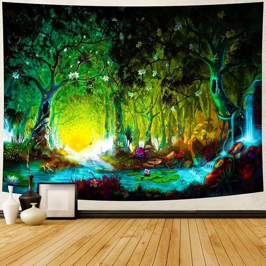 Mystical River Forest Tapestry – Fairy Tale Sunrise & Sunset Landscape Wall Hanging | 3 Sizes | Bedroom & Living Room Decor