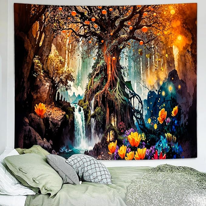 Tree of Life Tapestry – Magical Enchanted Forest Wall Hanging | Fairy Tale Mystical Nature | 59.1" x 78.7"