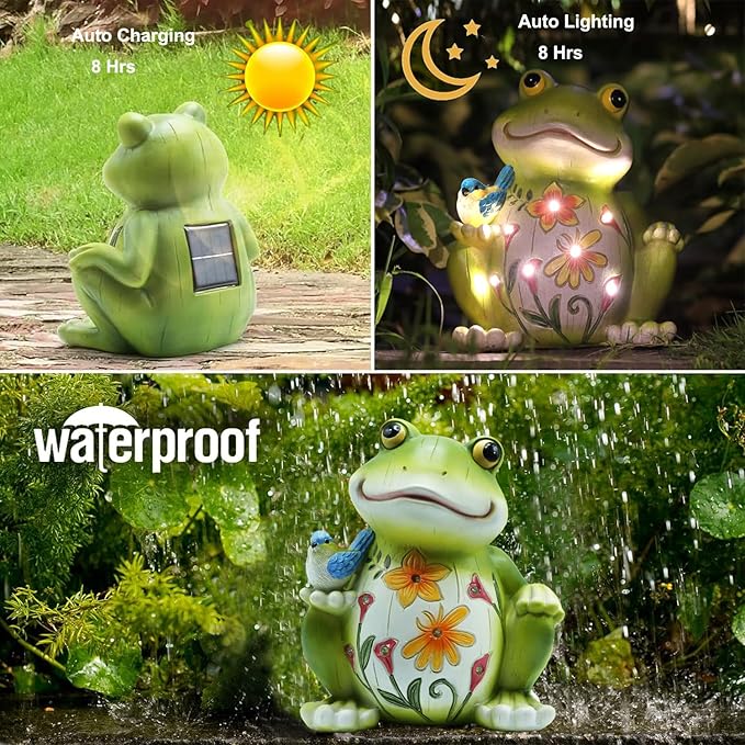 Solar Frog Statue Outdoor Light - Waterproof Resin Garden and Patio Decor