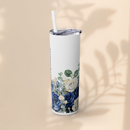Bridesmaid Skinny Tumbler, 20oz Rose Floral Tumbler, Wedding Gift, Bridal Party, Customizable, Floral Tumbler