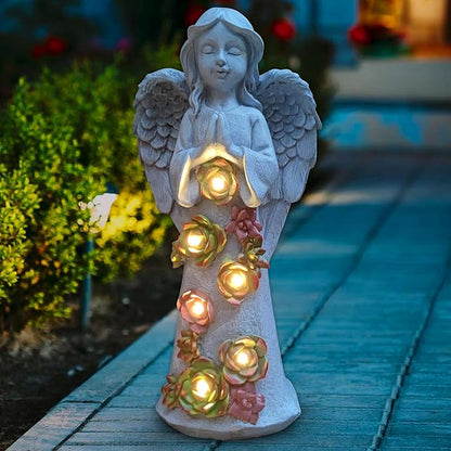 Angel Solar Garden Statue with Succulent Accents and 6 LED Lights