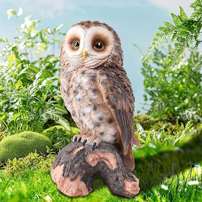 Hand-Painted Owl Garden Statue - UV-Protected Resin Outdoor Decor for Porch, Patio, Lawn, Yard, Balcony, and Windowsill