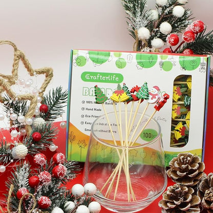 Christmas Cocktail Picks & Decorative Toothpicks, 5-Inch, 100 Count – Tree, Snowman, Elk & Snowflake Fruit, Dessert, Sandwich, Appetizer & Charcuterie Skewers for Themed Parties