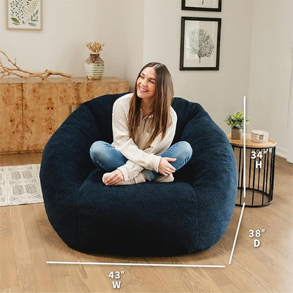 Deep Navy Boucle Cloudberry Cocoon Bean Bag Chair - Giant Structured Round Lounge Chair for Nursery, Reading, and the Most Enveloping Seat in the House