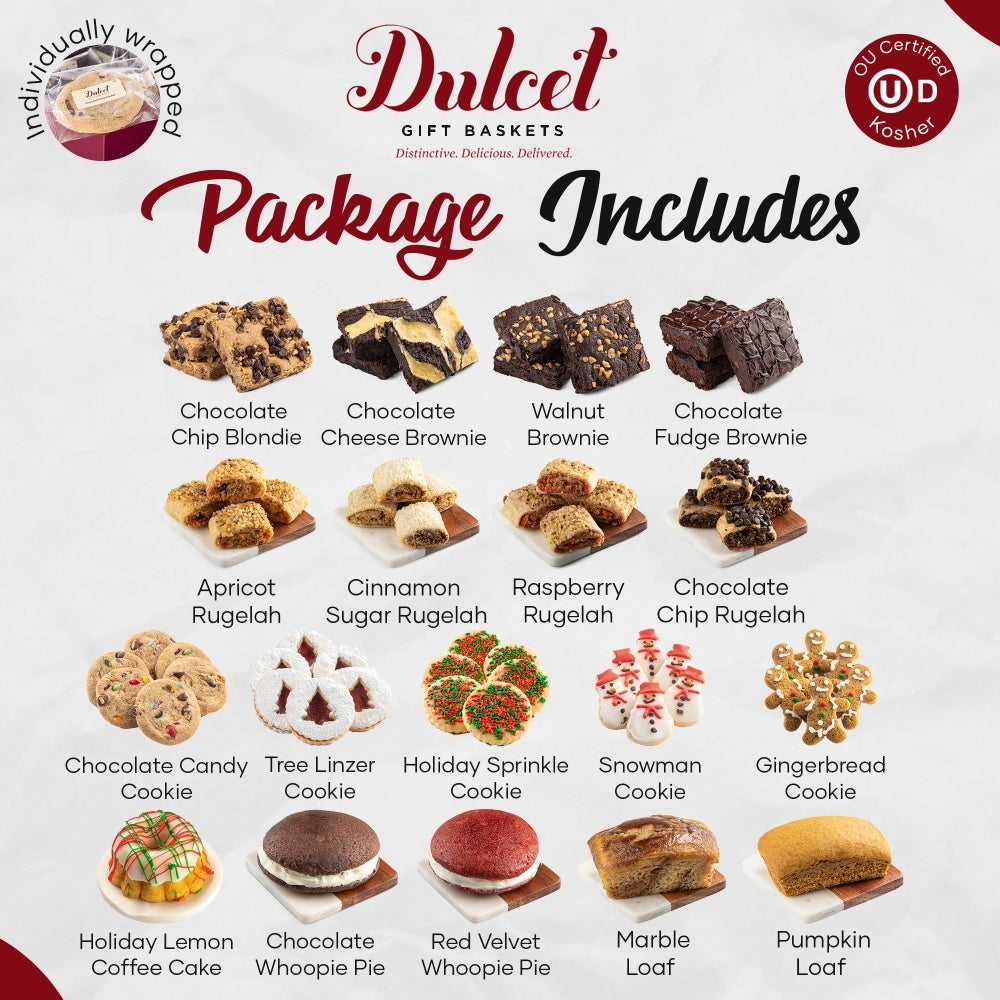 Gift basket package includes assorted cookies, brownies, and holiday sprinkles