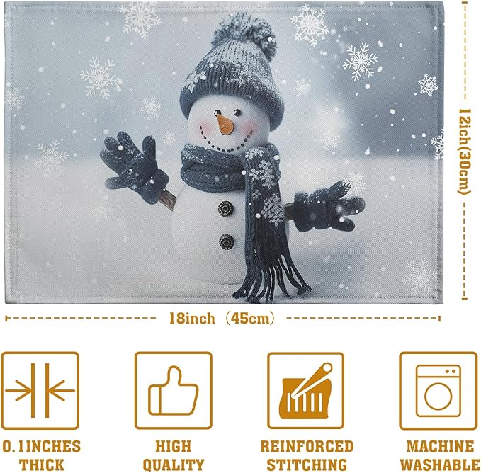 Blue snowman placemat, snowflakes and snowman print, 18 in (45 cm) size shown