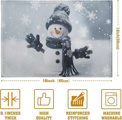 Blue snowman placemat, snowflakes and snowman print, 18 in (45 cm) size shown