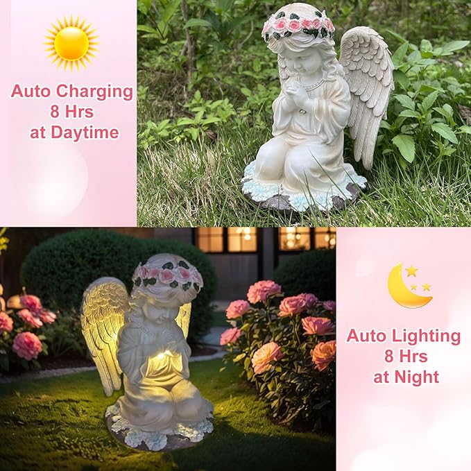Solar Angel Garden Statue with LED Light - IP44 Waterproof Compact Resin Outdoor Decor