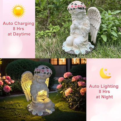 Solar Angel Garden Statue with LED Light - IP44 Waterproof Compact Resin Outdoor Decor