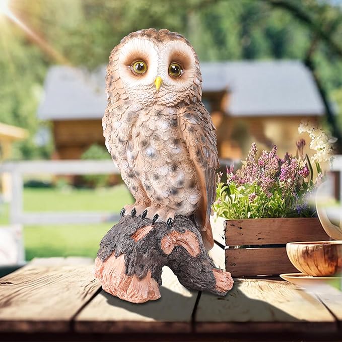 Hand-Painted Owl Garden Statue - UV-Protected Resin Outdoor Decor for Porch, Patio, Lawn, Yard, Balcony, and Windowsill