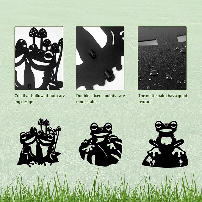 3-Pack Frog Metal Garden Stakes - Weather-Resistant Yard and Patio Decor