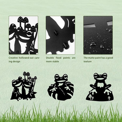 3-Pack Frog Metal Garden Stakes - Weather-Resistant Yard and Patio Decor