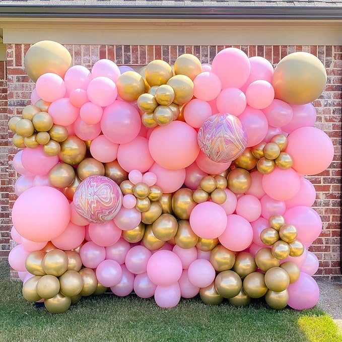 Pink Balloon Garland Kit – 130pcs | 4 Sizes 5" 10" 12" 18" Natural Latex | Birthday Baby Shower Wedding Bachelorette Party Decorations