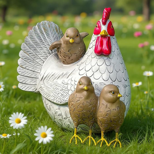 Chicken Garden Statue - Hand-Painted Resin Farmhouse Outdoor Decor