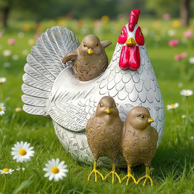 Chicken Garden Statue - Hand-Painted Resin Farmhouse Outdoor Decor