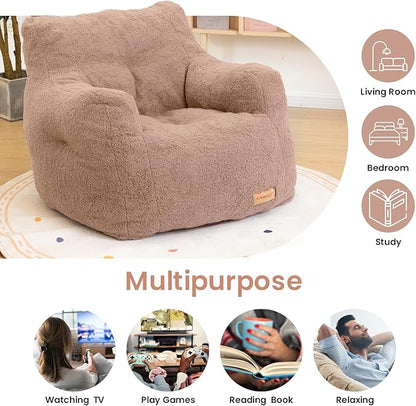 Blush Teddy Faux Fur Bean Bag Armchair - Soft Memory Foam Reading Chair for Kids Room, Reading Corner, Nursery, and Toddler Story Time