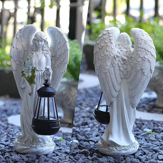 White Angel Solar Garden Statue with Watering-Effect Detail - 13.2-Inch Resin Decor