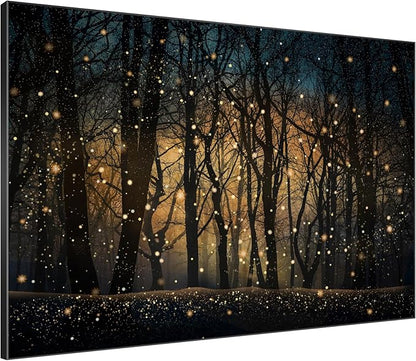 Magical Firefly Night Forest Framed Wall Art – 36"x46" Enchanted Woodland Scene | Wide Format Statement Decor for Living Room & Bedroom
