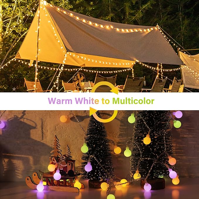 USB Mini Globe String Lights – 33ft 100 LED | 2-in-1 Multicolour & Warm White | 8 Modes Remote Timer | Indoor Outdoor Party Wedding Christmas Camping