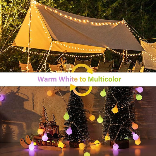 USB Mini Globe String Lights – 33ft 100 LED | 2-in-1 Multicolour & Warm White | 8 Modes Remote Timer | Indoor Outdoor Party Wedding Christmas Camping