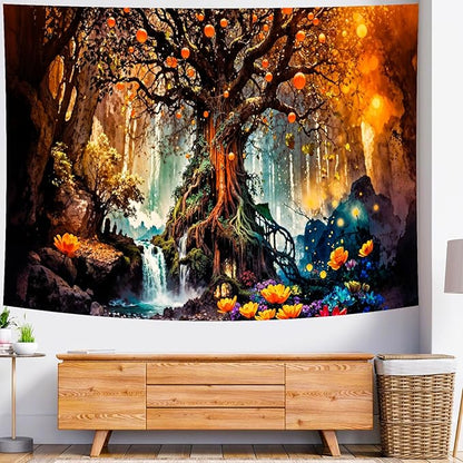 Tree of Life Tapestry – Magical Enchanted Forest Wall Hanging | Fairy Tale Mystical Nature | 59.1" x 78.7"