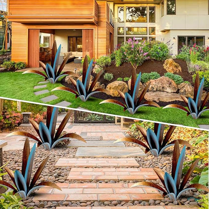 Metal Agave Plant Sculpture - 9-Leaf Rustic Garden and Patio Decor