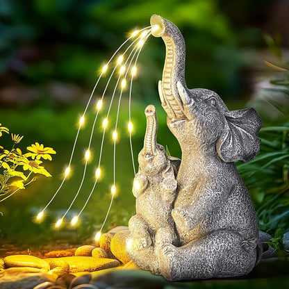 Solar Elephant Garden Statue with LED Light - IP65 Waterproof Resin Decor