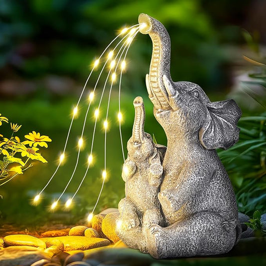Solar Elephant Garden Statue with LED Light - IP65 Waterproof Resin Decor