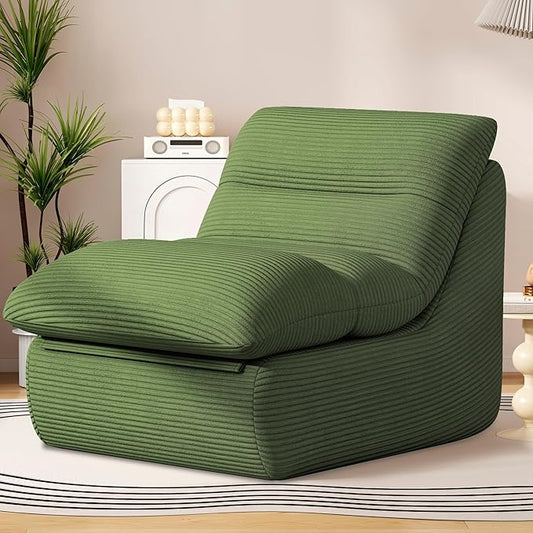 Forest Green Corduroy Ergonomic Floor Lounge Chair - Structured Memory Foam Seat with Lumbar Support for Biophilic Interiors, Nursery, and Focused Reading