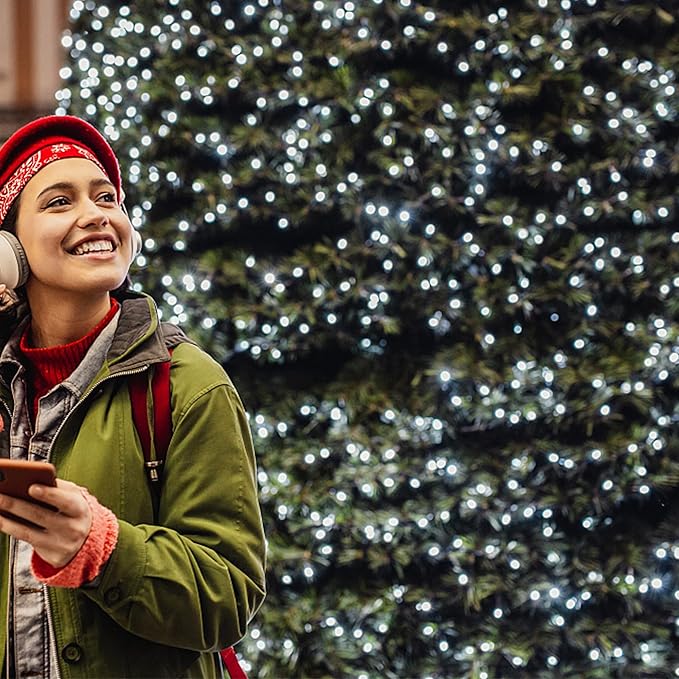 Mini LED Christmas string lights with dense round bulbs covering a tree.
