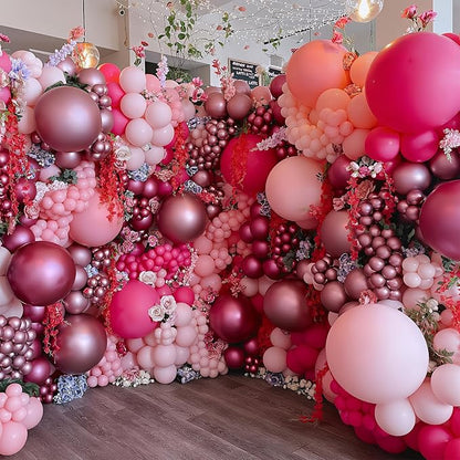 Mixed Pink Balloon Set – 35pcs 12" | 4 Pink Finishes Metallic Hot Matte Pastel | Latex Helium Balloons for Birthday Baby Shower Wedding Bachelorette