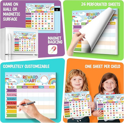 Reward chart magnetic backing kit with perforated sheets, hang-on-wall instructions