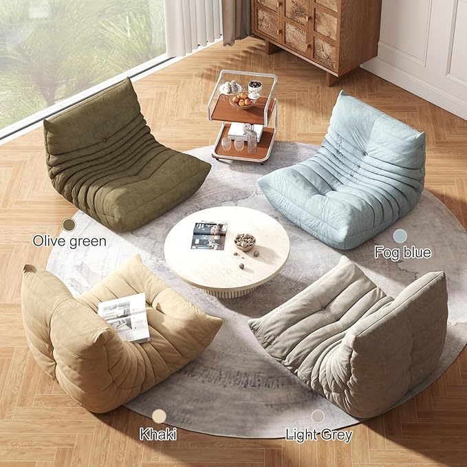 Moss Green Ripple Single Floor Lounge Chair - Togo-Style Solo Foam Seat for Biophilic Interiors, Reading Nook, Nursery, and Quiet Moments for One