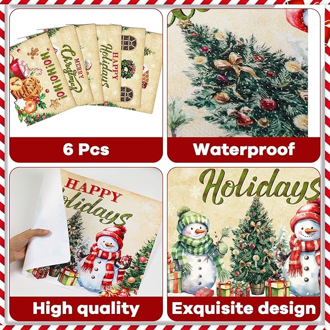 Set of 6 Christmas placemats with rounded corners, snowy trees and holiday characters