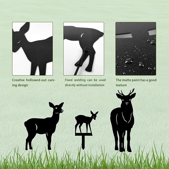 3-Pack Deer Metal Garden Stakes - Weather-Resistant Woodland Yard Decor