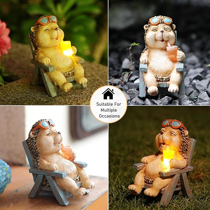 Mini Hedgehog Solar Garden Statue with LED String Lights - IP65 Resin Decor