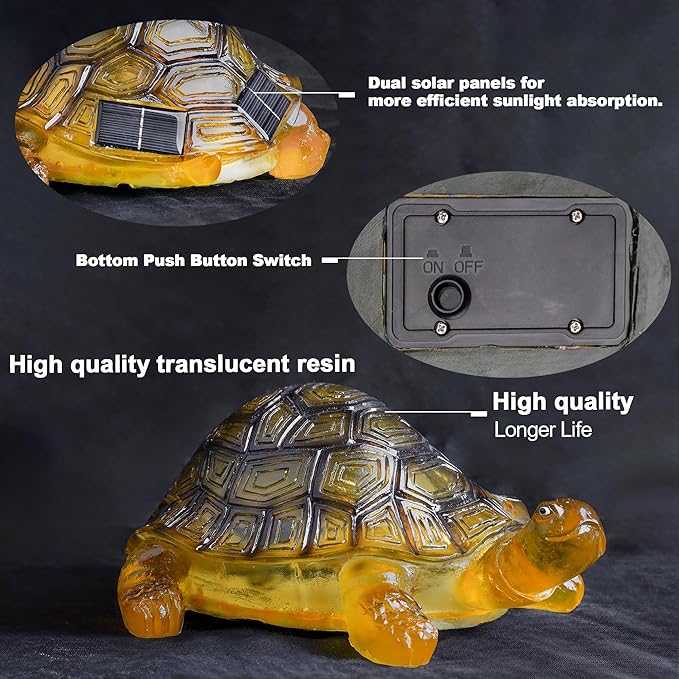 Solar Turtle Garden Statue with LED Lights - Waterproof Resin Outdoor Decor