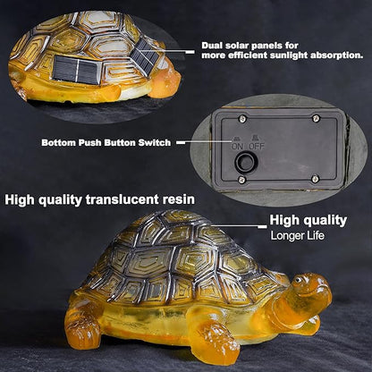 Solar Turtle Garden Statue with LED Lights - Waterproof Resin Outdoor Decor