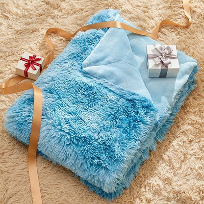 Tie-Dye Ocean Blue Faux Fur Throw Blanket – 50"x60" | 1.5" Deep Shaggy Plush | Boho Couch Throw for Sofa & Bed