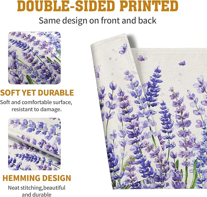 Set of 4 double-sided placemats with purple lavender and butterflies on ivory.