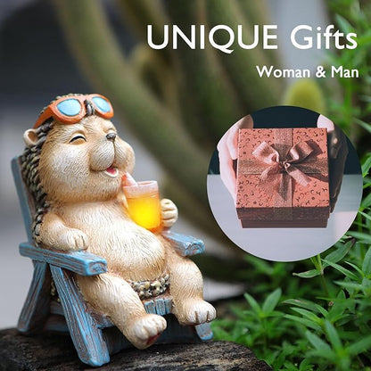 Mini Hedgehog Solar Garden Statue with LED String Lights - IP65 Resin Decor