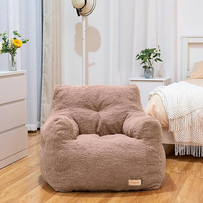 Blush Teddy Faux Fur Bean Bag Armchair - Soft Memory Foam Reading Chair for Kids Room, Reading Corner, Nursery, and Toddler Story Time