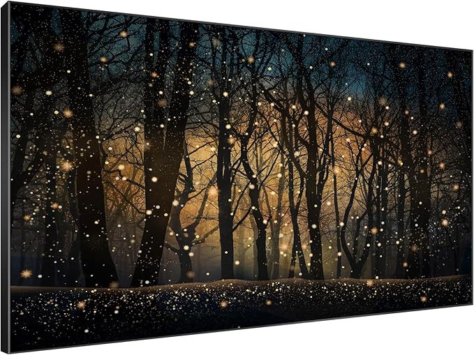 Magical Firefly Night Forest Framed Wall Art – XL 46"x72" Enchanted Woodland Scene | Grand Statement Home Decor for Living Room & Bedroom