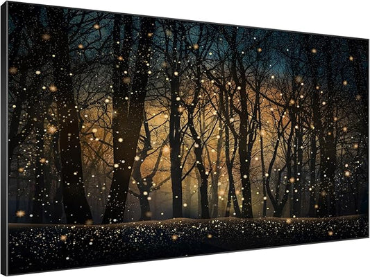 Magical Firefly Night Forest Framed Wall Art – XL 46"x72" Enchanted Woodland Scene | Grand Statement Home Decor for Living Room & Bedroom