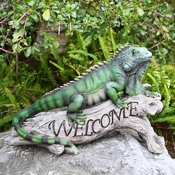 Large Iguana Garden Statue - Hand-Painted Resin Lizard Outdoor Sculpture and Collectible Decor
