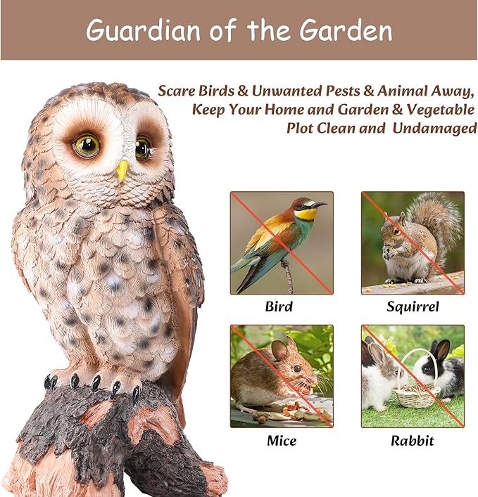 Hand-Painted Owl Garden Statue - UV-Protected Resin Outdoor Decor for Porch, Patio, Lawn, Yard, Balcony, and Windowsill