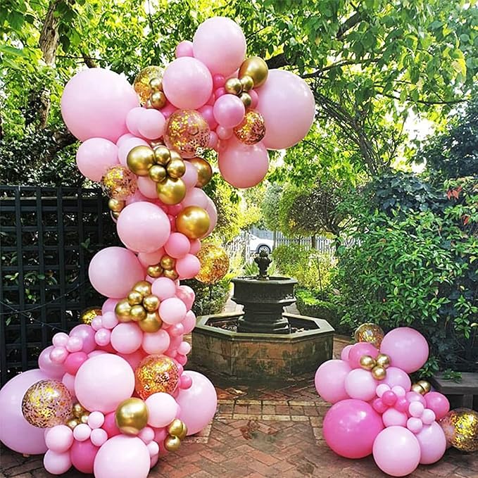 Pink Balloon Garland Kit – 130pcs | 4 Sizes 5" 10" 12" 18" Natural Latex | Birthday Baby Shower Wedding Bachelorette Party Decorations