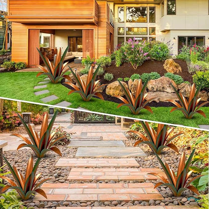 Metal Agave Garden Sculpture - 12-Leaf Rustic Botanical Outdoor Decor