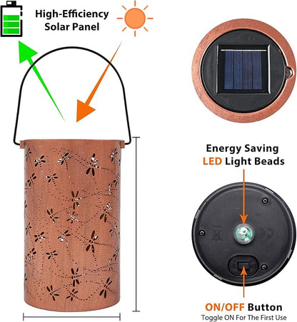 Brown solar lantern with solar panel, LED light beads, and on/off button control