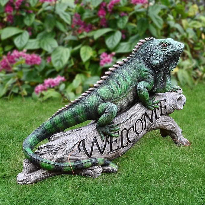 Large Iguana Garden Statue - Hand-Painted Resin Lizard Outdoor Sculpture and Collectible Decor